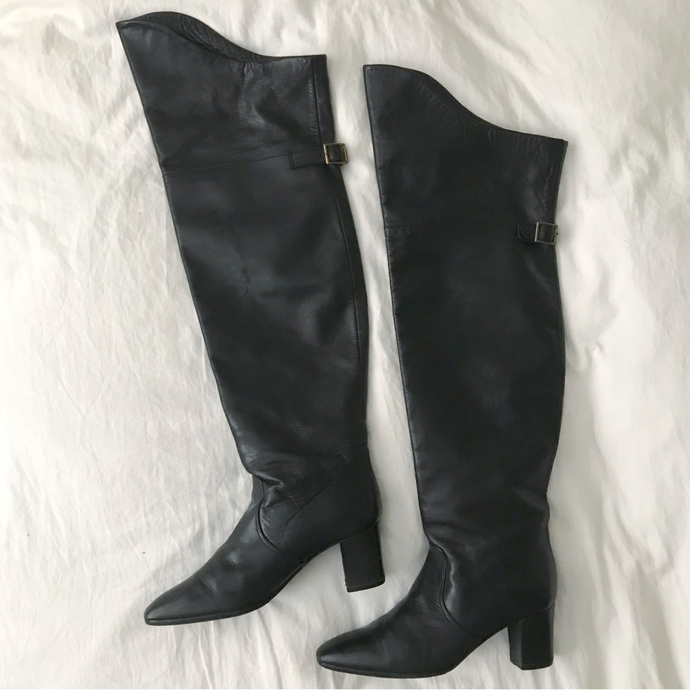 Ralph Lauren Over the Knee OTK Leather Block Heel Boots Black 8.5‍‍‍‍‍‍‍‍‍‍‍‍‍‍ - Picture 4 of 12